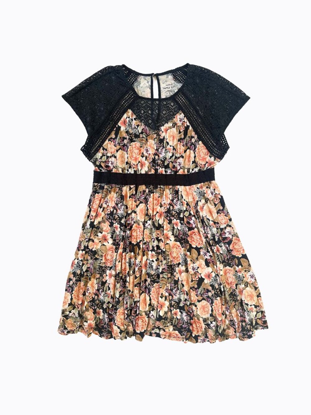 Torrid Black Floral Dress 3X Super Soft Knit Lace Inset Whimsigoth Skater Grunge